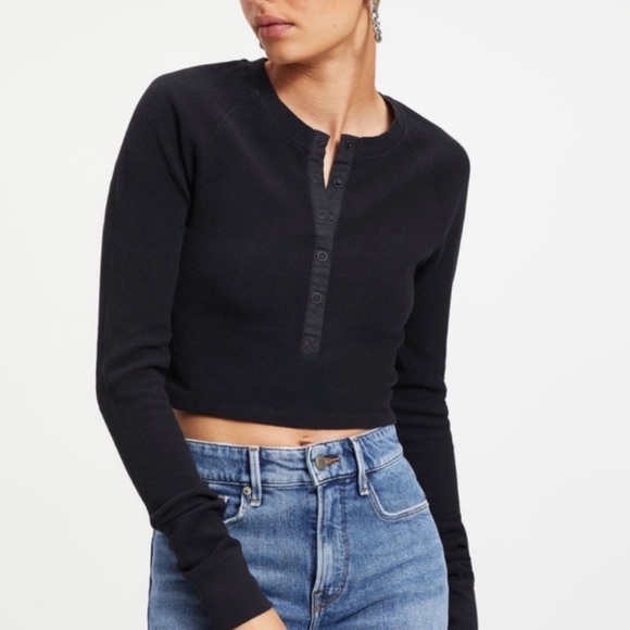 Good American Tops - GA Thermal Raglan Cropped Tee